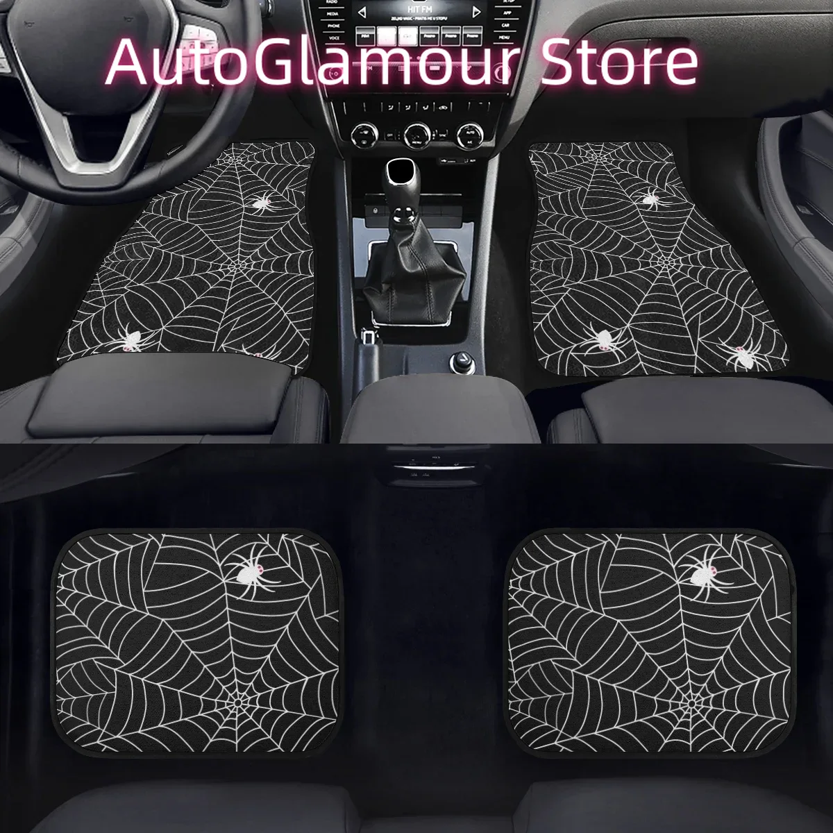 Interior Design Web Free - Schwarzer Auto-Fußmatten-Schutz im Spinnennetz-Design, waschbarer, rutschfester