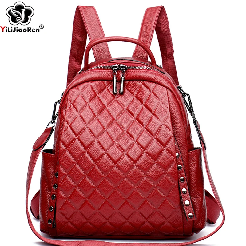Interior Design Women - Echtes Leder Rucksack Frauen Schulter Tasche