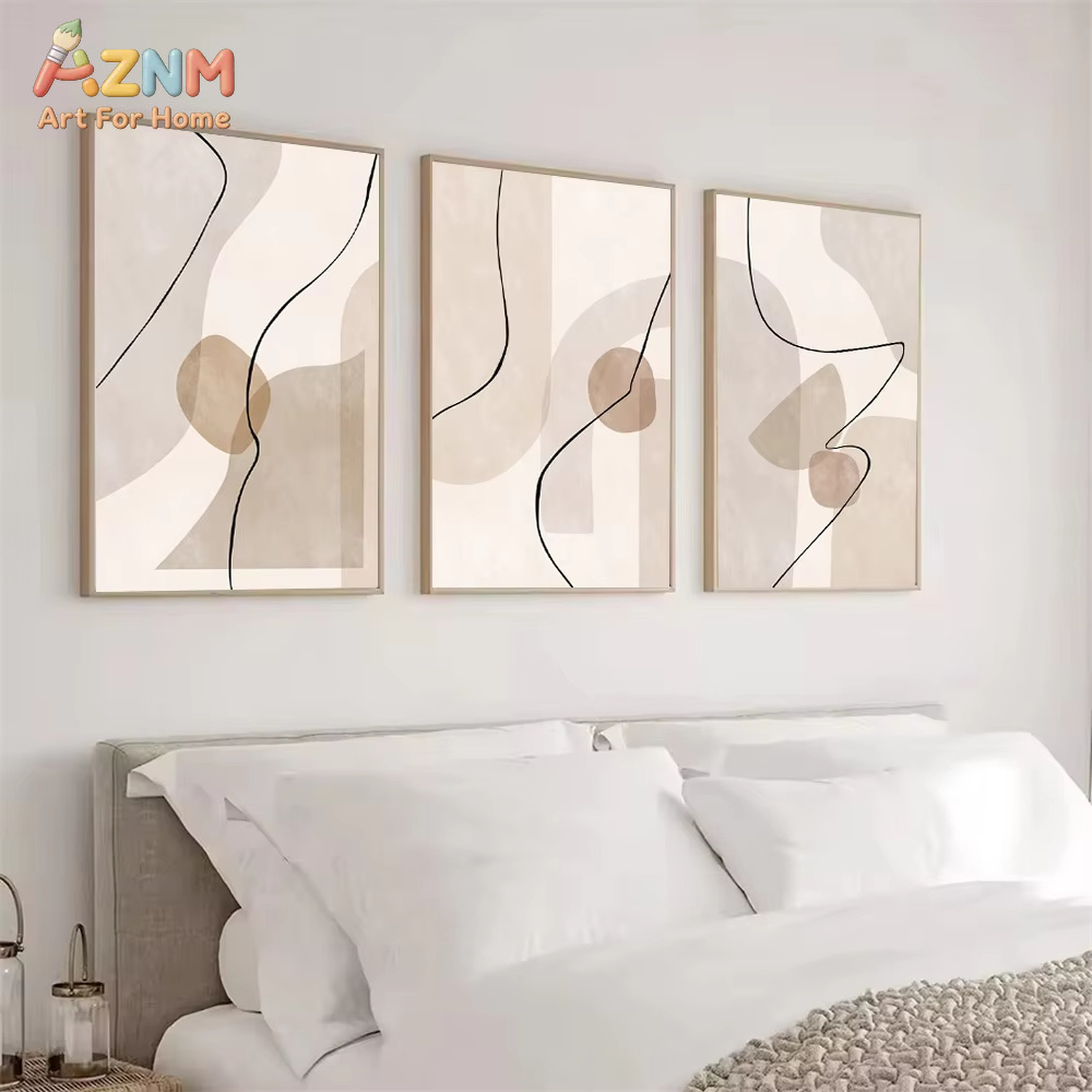 Interior Design Poster - Abstrakte beige geometrische Linien-Wandkunst, Leinwandgemälde, Boho-Poster