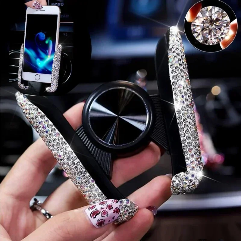 Interior Design Texture - NEUER Auto-Handyhalter mit Diamantkristallen, Lüftungsclip, Mobiltelefon-Halterung
