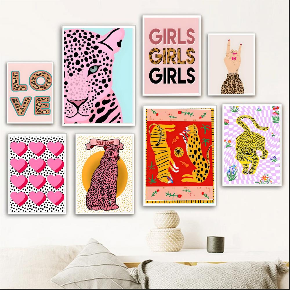 Interior Design Poster - Farbenfrohes Kunstwerk W-Wild Leopard Tiger Flower