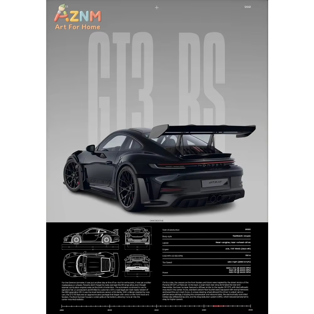 Interior Design Poster - 1 Stück Minimalistisches 911 GT3-RS 718