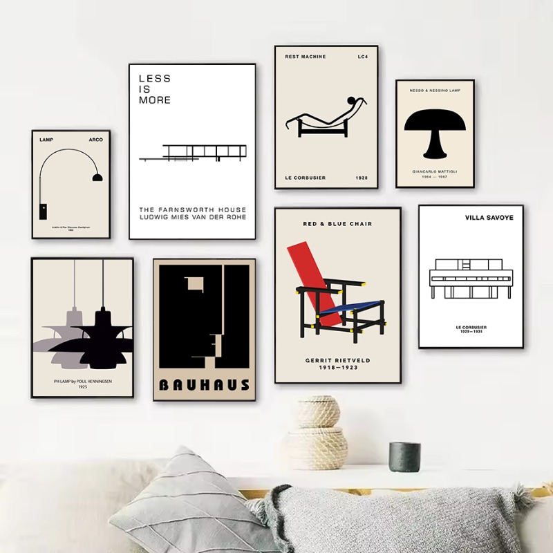 Interior Design Poster - Klassisches Farnsworth House Bauhaus-Design, abstrakte Architektur,